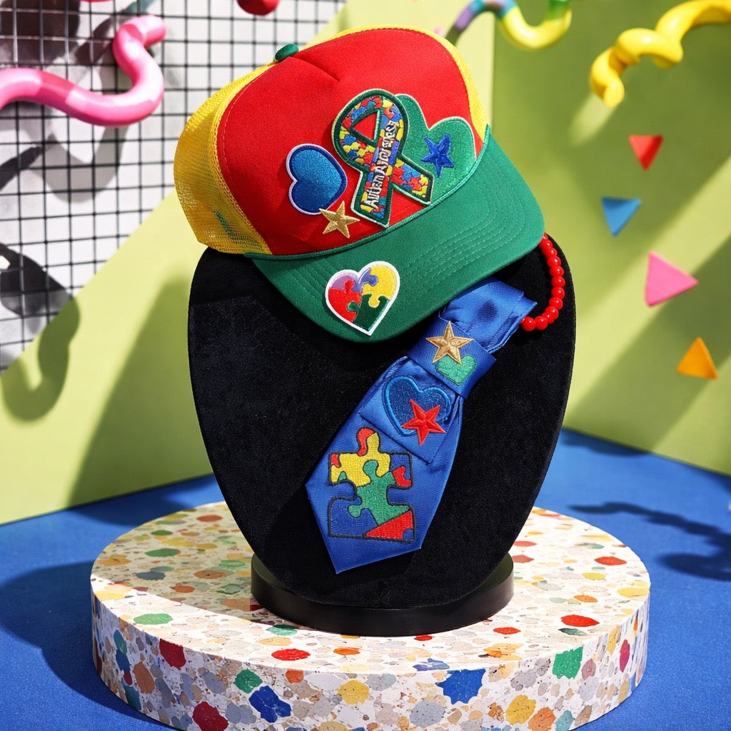 Autism awareness tie and hat set